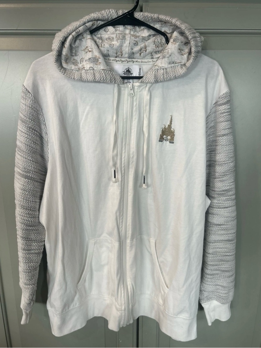Disney Parks Mickey Mouse Cinderella Castle Hoodie Zip Up Jacket 2 XL White
